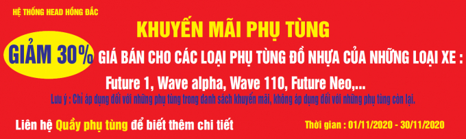 Khuyến Mãi phụ tùng tháng 11 năm 2020
